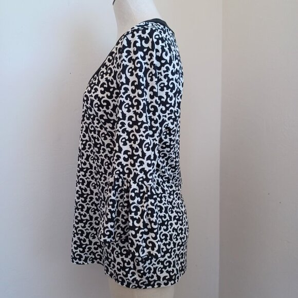 INC International Concepts Tunic Top Black White Ruffle Sleeve Womens Medium - Picture 7 of 13
